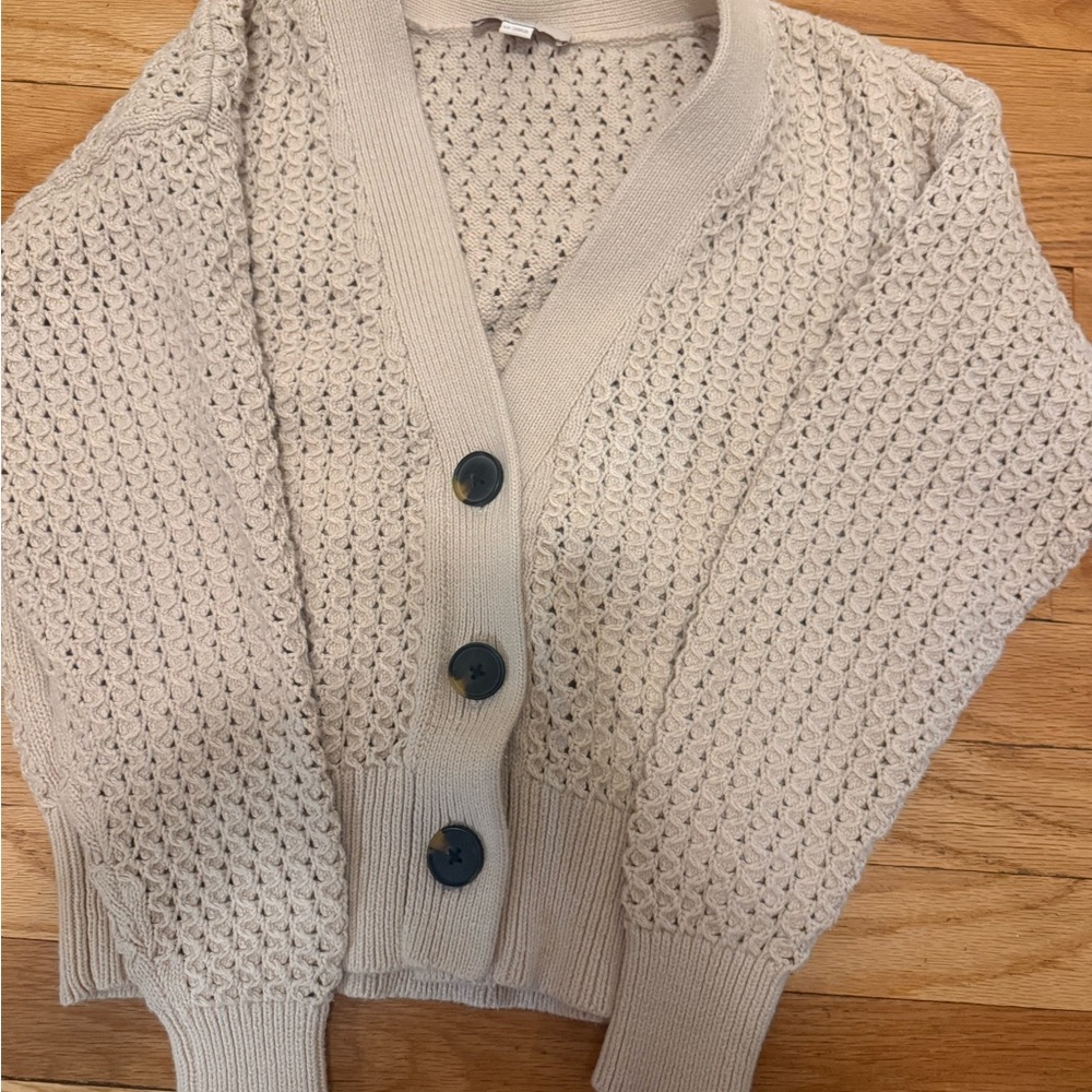 LOFT Cream Knit Cardigan with Black Buttons